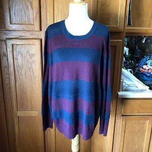 NWT Market & Spruce Navy Blue & Red Burgundy Mesh Striped Crew Neck Sweater - XL